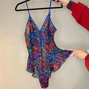 Vintage Lace Rainbow Victorias Secret Teddy Slip